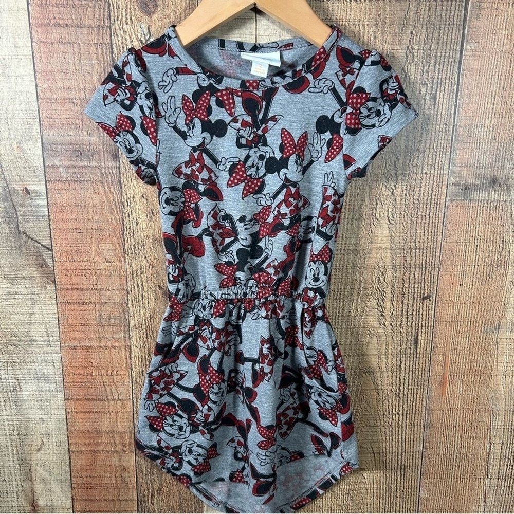 Disney Minnie Mouse Lularoe Mae Dress Romper Girls Size 2 Gray Red Bow